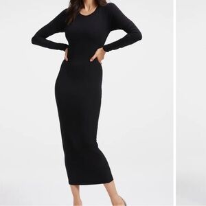 Good American Black Good Touch Long Sleeve Bodycon Midi Dress Size 2